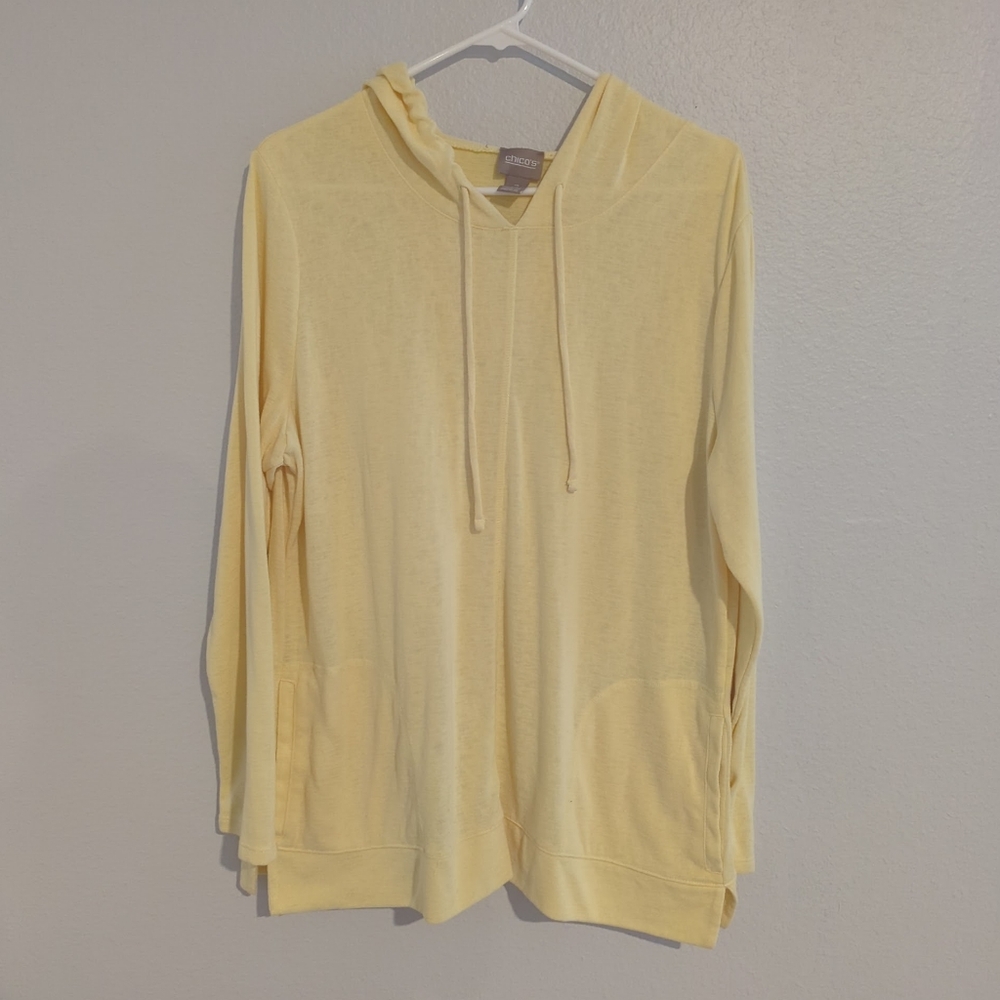 Chico's Blouse Yellow Pockets Hoodie Lightweight Chico's Size 2 Medium
